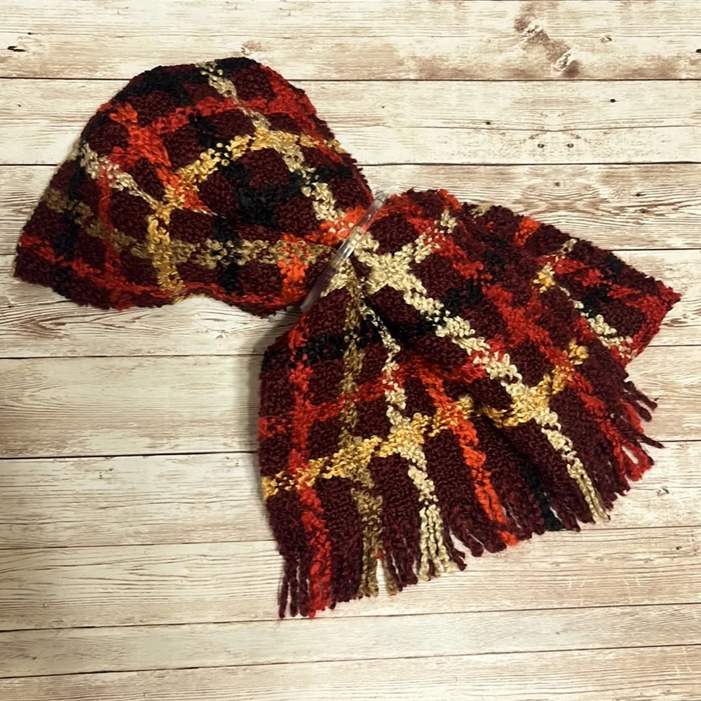COPY - V. Fraas Scarf Maroon Gold Tan Black